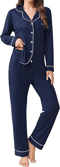 Ekouaer Womens Pajamas Set 2 Piece Button Down Pjs Soft Long Sleeve Top and Pants Sleepwear Set Lounge Sets