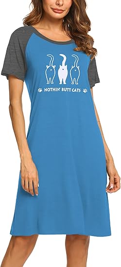 Ekouaer Womens Nightgown Short Sleeve Night Dress Printed Sleepwear Soft Sleep Shirt