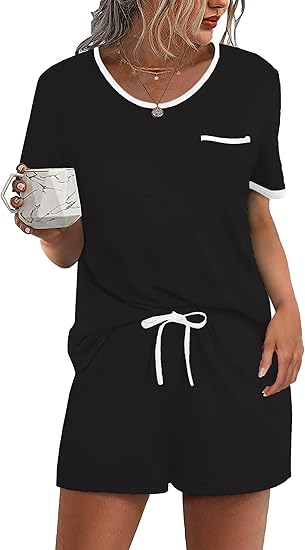 Ekouaer Womens Pajama Sets 2 Piece Soft Short Sleeve Top and Shorts Sleepwear Round Neck Pjs Lounge Set with Pockets