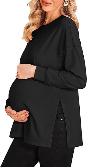 Ekouaer Womens 3 Packs Maternity Shirts Long Sleeve Side Ruched Pregnancy Tee Workout Top Tunic Blouse Mama Clothes