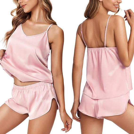 Ekouaer Silk Pjs for Women Satin Pajamas Set Lingerie Camisole Pajamas Cami Shorts Set Nightwear