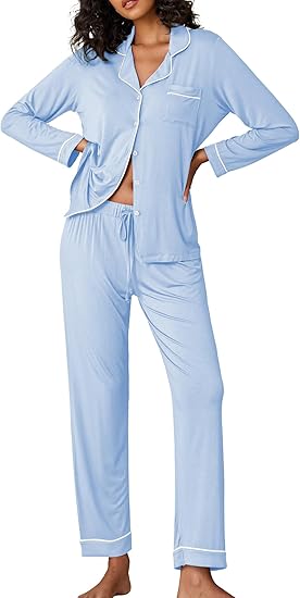 Ekouaer Pajamas Women's Long Sleeve Sleepwear Soft Button Down Loungewear Pjs Lounge Set Nightwear
