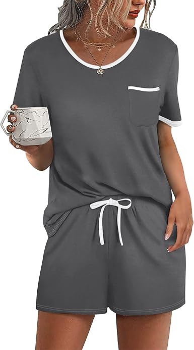 Ekouaer Womens Pajama Sets 2 Piece Soft Short Sleeve Top and Shorts Sleepwear Round Neck Pjs Lounge Set with Pockets