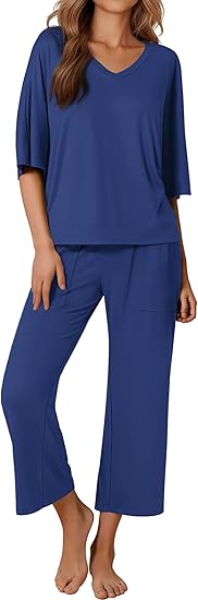 Ekouaer Lounge Sets for Women Comfy Pajamas Set 2 Piece Outfits Short Sleeve Tops and Wide Leg Pants with Large Pockets
