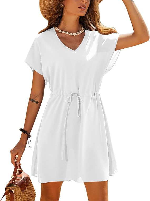 Ekouaer Women's Cover Ups Casual Swimsuit Coverups Flowy Tie Waist Beach Cover Up Dress