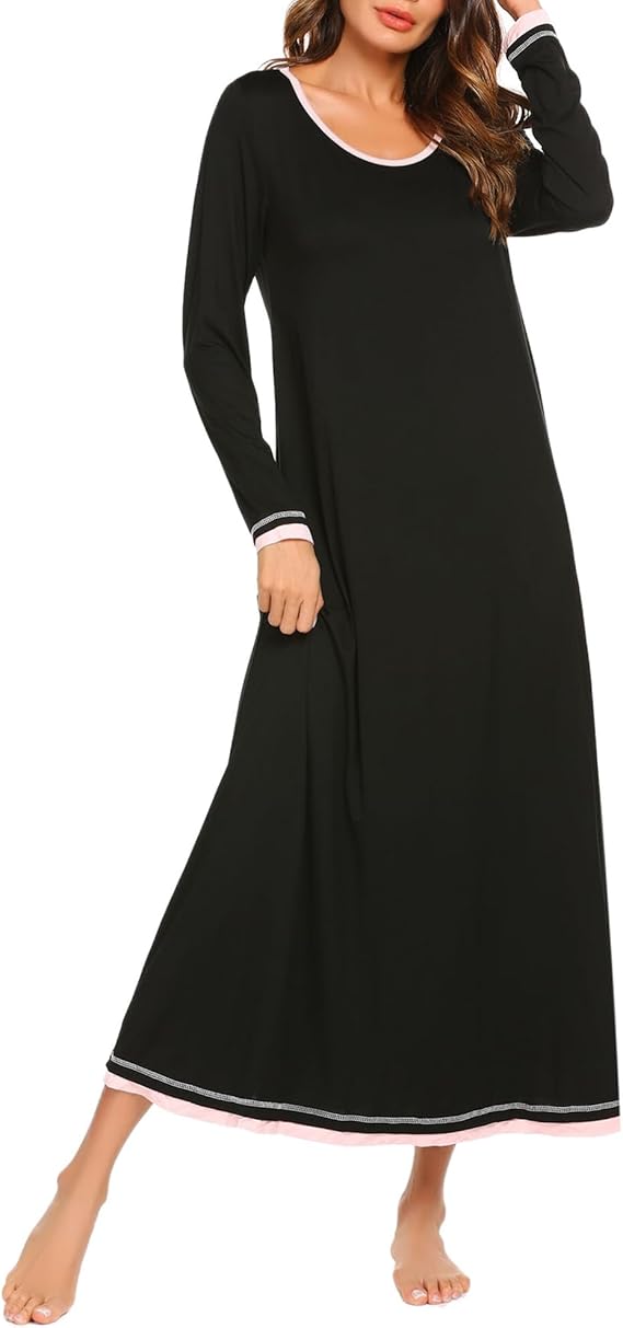 Ekouaer Nightgown Women Long Sleeve Sleepwear Full Length Long Nightshirt Soft Loungewear