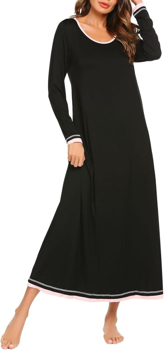 Ekouaer Nightgown Women Long Sleeve Sleepwear Full Length Long Nightshirt Soft Loungewear