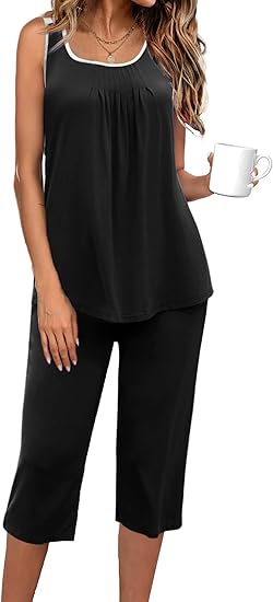 Ekouaer Capri Pajama Sets for Women 2 Piece Soft Cute Pjs Round Neck Sleeveless Lounge Set for Summer Sleepwear