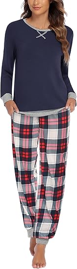 Ekouaer Pajamas For Women Comfy Long Sleeve Jogger Set Lounge Pjs Set With Pockets