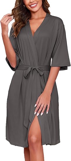 Ekouaer Short Robes for Women Lightweight Robes Knit Bathrobe Soft Sleepwear with Pockets