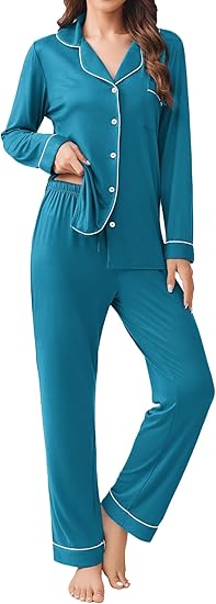 Ekouaer Womens Pajamas Set 2 Piece Button Down Pjs Soft Long Sleeve Top and Pants Sleepwear Set Lounge Sets