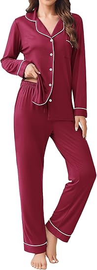 Ekouaer Womens Pajamas Set 2 Piece Button Down Pjs Soft Long Sleeve Top and Pants Sleepwear Set Lounge Sets