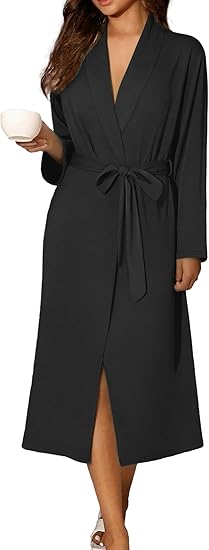 Ekouaer Robes for Women Long Sleeve Knit Bathrobe Soft Lightweight Loungewear Ladies Cotton Sleepwear Grey L