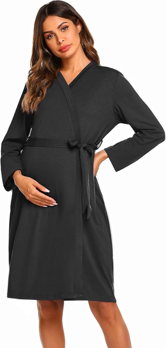 Ekouaer Maternity Robe Labor Delivery Nursing Gown Hospital Breastfeeding Dress Bathrobes