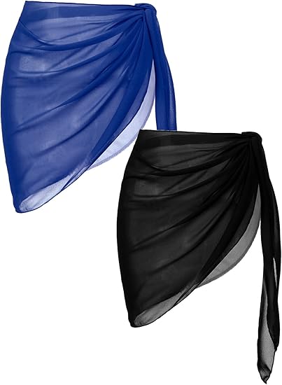 Ekouaer 2 Pieces Women Beach Sarongs Sheer Cover Ups Chiffon Bikini Wrap Skirt for Swimwear