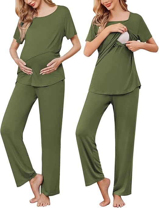 Ekouaer Women's Pajamas Short Sleeve Lace V Neck Sleepwear Top Capri Pants Pjs Sets Soft Loungewear