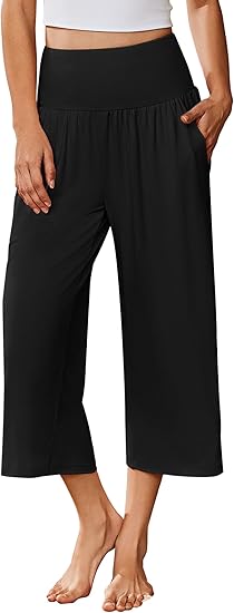 Ekouaer Womens Pajama Pants Wide Leg Capri Yoga Pants Lounge Comfy Sleep Pj Bottoms with Pockets