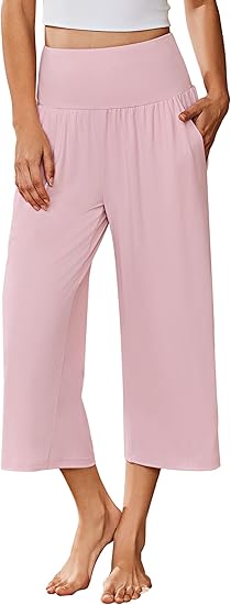 Ekouaer Womens Pajama Pants Wide Leg Capri Yoga Pants Lounge Comfy Sleep Pj Bottoms with Pockets
