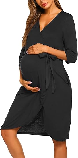 Ekouaer Maternity Robe Nursing Robes for Hospital Labor Delivery V Neck Pregnancy Bathrobe Womens Postpartum Nightgown