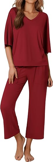 Ekouaer Lounge Sets for Women Comfy Pajamas Set 2 Piece Outfits Short Sleeve Tops and Wide Leg Pants with Large Pockets