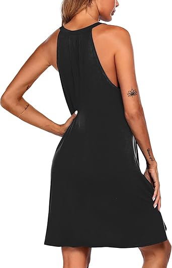 Ekouaer Womens Nightgown Sleeveless Sleepwear V Neck Racerback Sleep Dress Black