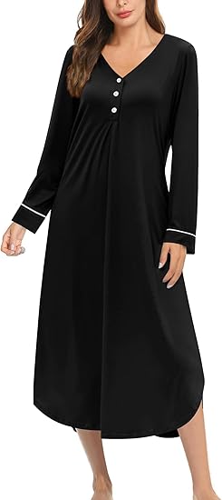Ekouaer Nightgowns for Women Long Sleeve Nightgown Long Sleepwear Button Down Sleep Shirt Soft Night Gown