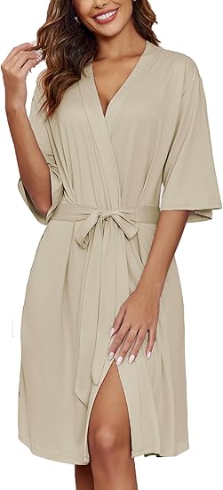Ekouaer Short Robes for Women Lightweight Robes Knit Bathrobe Soft Sleepwear with Pockets