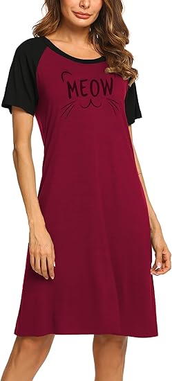 Ekouaer Womens Nightgown Short Sleeve Night Dress Printed Sleepwear Soft Sleep Shirt
