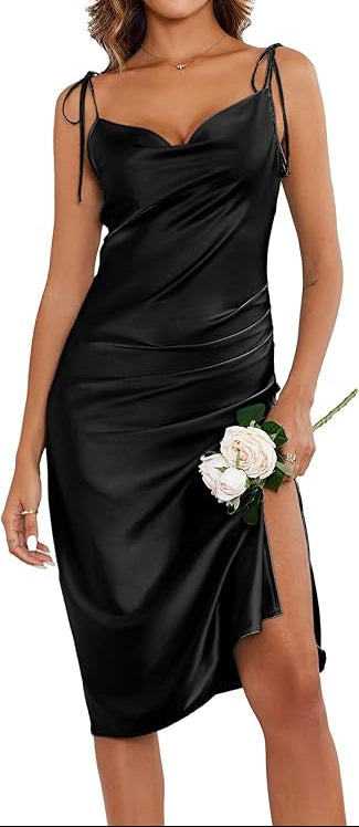 Ekouaer Women's Nightgown Satin Slip Dress Lingerie Sleepwear Long Slip Silk Midi Dress Spaghetti Strap