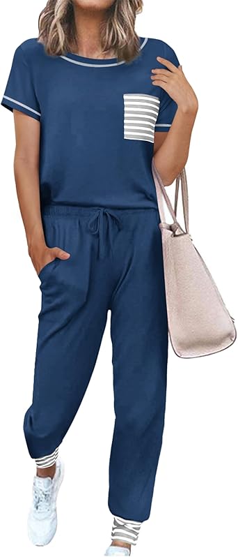 Ekouaer Pajama Sets for Women Short Sleeve Pjs Sets 2 Piece Loungewear Sleepwear with Long Joggers Pants