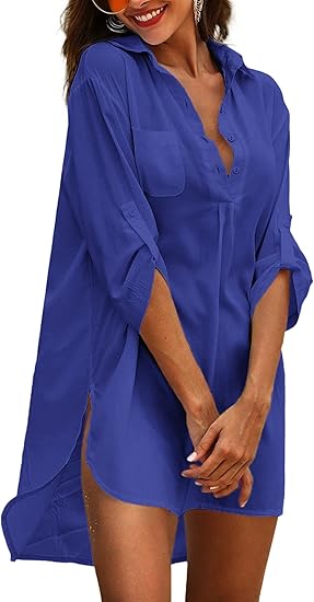 Ekouaer Womens Cover Up Shirt Swimsuit Beach Bikini Beachwear Bathing Suit