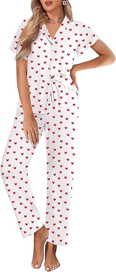 Ekouaer Pajamas for Women Set Button Up Sleepwear Cute Pjs Ruffle Sleeve Notch Collar Loungewear with Long Pants