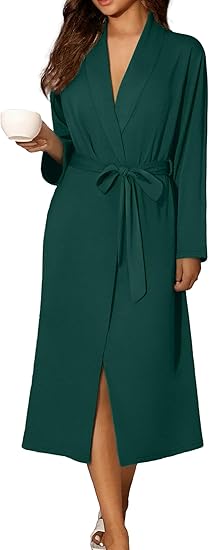 Ekouaer Robes for Women Long Sleeve Knit Bathrobe Soft Lightweight Loungewear Ladies Cotton Sleepwear Grey L