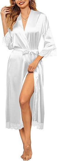 Ekouaer Women's Satin Robe Silk Bathrobe for Bride Long Bridesmaids Wedding Party Loungewear Sleepwear