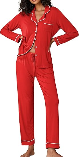 Ekouaer Pajamas Women's Long Sleeve Sleepwear Soft Button Down Loungewear Pjs Lounge Set Nightwear