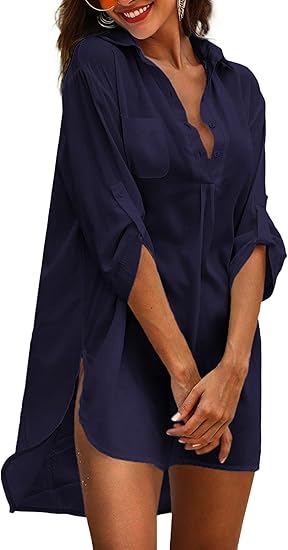Ekouaer Womens Cover Up Shirt Swimsuit Beach Bikini Beachwear Bathing Suit