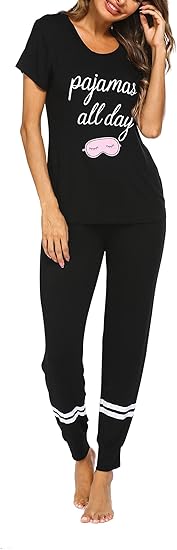 Ekouaer Womens Pajamas Set 2 Piece Lounge Pj Set Short Sleeve Sleepwear Tops with Joggers Pants Loungewear Print Nightwear