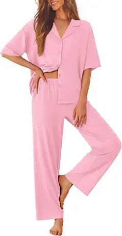 Ekouaer Women Pajamas Set Button Down Sleepwear Short Sleeve Pjs Soft Comfy Nightwear with Long Pants