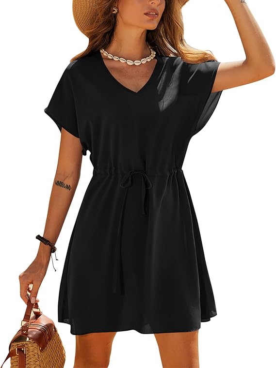 Ekouaer Women's Cover Ups Casual Swimsuit Coverups Flowy Tie Waist Beach Cover Up Dress