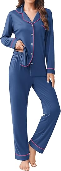 Ekouaer Womens Pajamas Set 2 Piece Button Down Pjs Soft Long Sleeve Top and Pants Sleepwear Set Lounge Sets