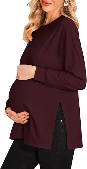 Ekouaer Womens 3 Packs Maternity Shirts Long Sleeve Side Ruched Pregnancy Tee Workout Top Tunic Blouse Mama Clothes