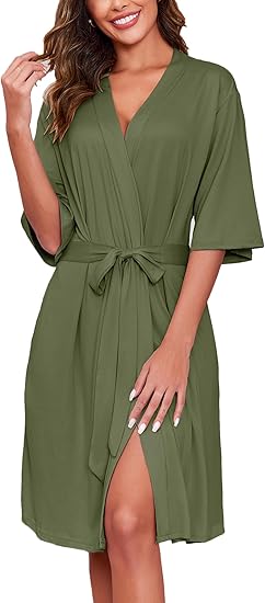 Ekouaer Short Robes for Women Lightweight Robes Knit Bathrobe Soft Sleepwear with Pockets