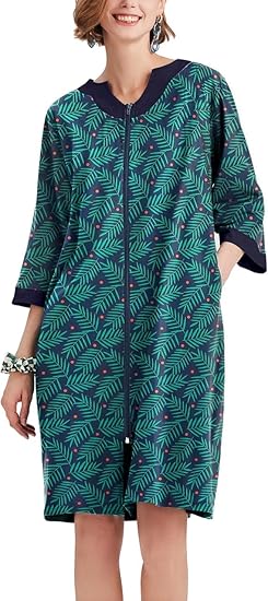 Ekouaer Women Zipper Robe 3/4 Sleeve Nightgowns Lightweight Short Bathrobe with Pockets