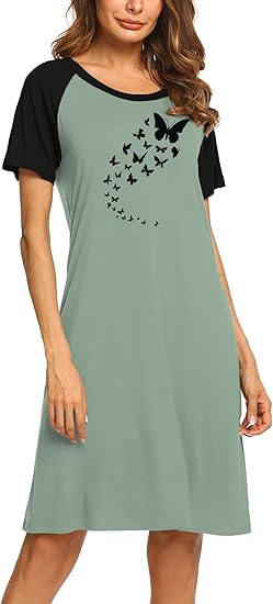 Ekouaer Womens Nightgown Short Sleeve Night Dress Printed Sleepwear Soft Sleep Shirt