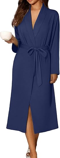 Ekouaer Robes for Women Long Sleeve Knit Bathrobe Soft Lightweight Loungewear Ladies Cotton Sleepwear Grey L