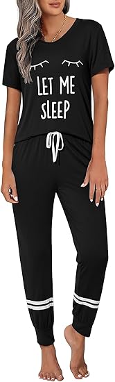 Ekouaer Womens Pajamas Set 2 Piece Lounge Pj Set Short Sleeve Sleepwear Tops with Joggers Pants Loungewear Print Nightwear