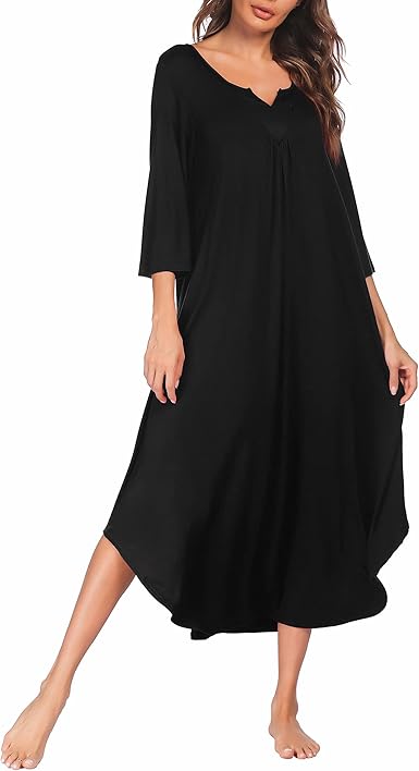 Ekouaer Long Nightgown for Women 3/4 Sleeves Nightshirt Maxi Sleep Dress Loungewear Full Length Sleepwear