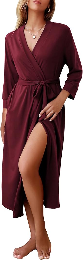 Ekouaer Women Robes Long Knit Bathrobe Lightweight Soft Robes Casual Ladies Loungewear with Pockets