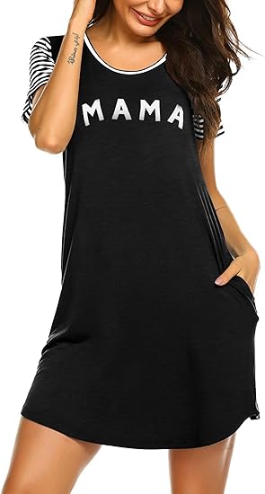 Ekouaer Nightgowns for Women Soft Sleep Shirts with Pockets Short Sleeves Printed Crewneck Nightshirt