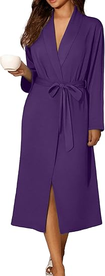 Ekouaer Robes for Women Long Sleeve Knit Bathrobe Soft Lightweight Loungewear Ladies Cotton Sleepwear Grey L